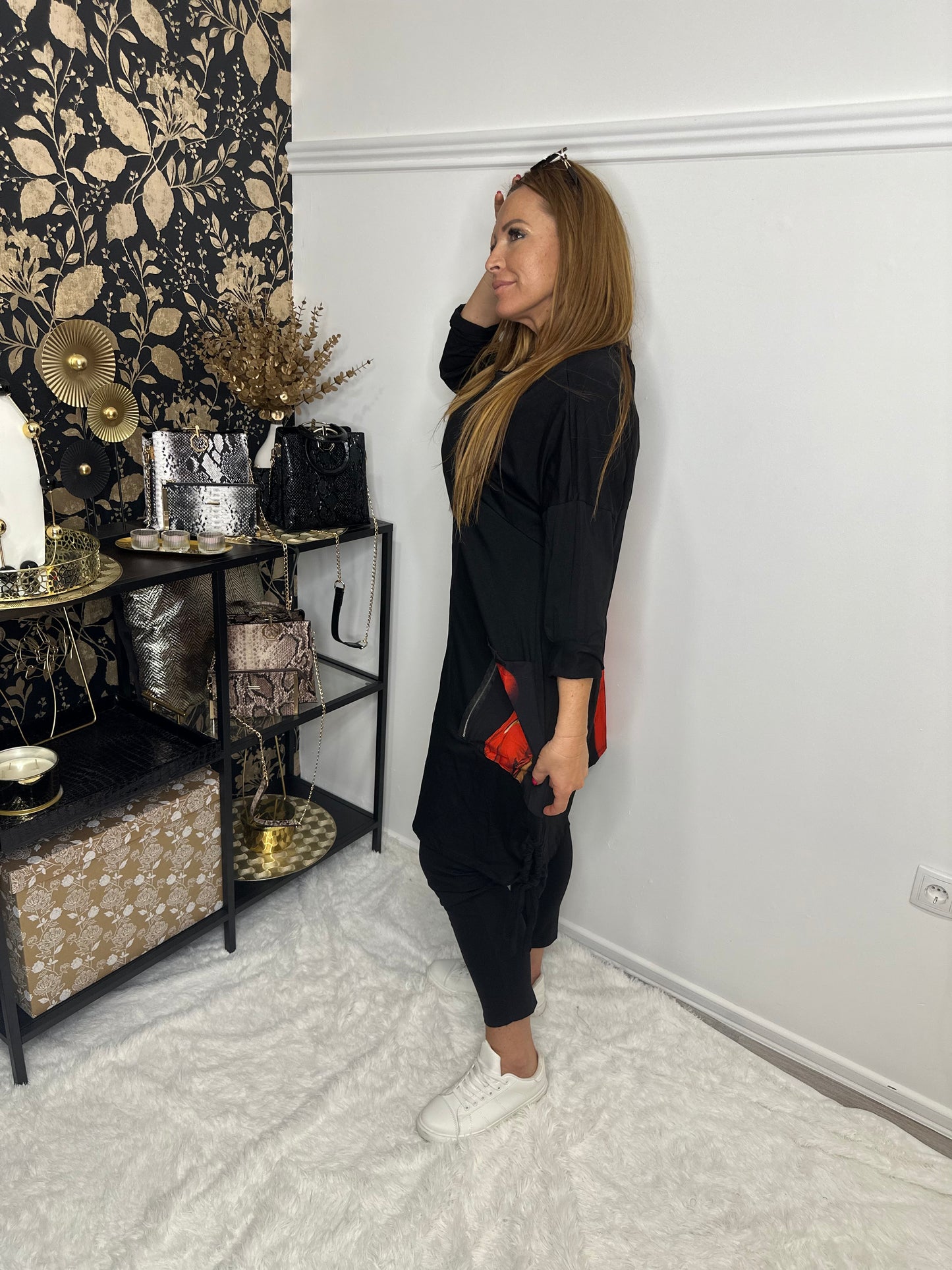 DONATELLA fekete mintás tunika