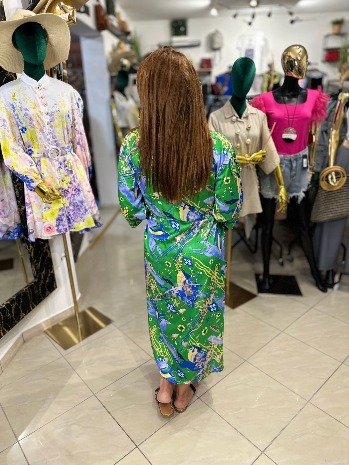 AFRODITE zöld kék mintás nyári kimono / köntös / ruha - BELADY