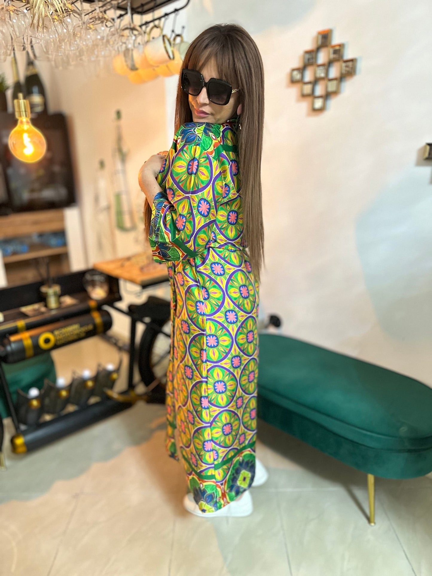AFRODITE zöld virág mintás nyári kimono / köntös / ruha - BELADY