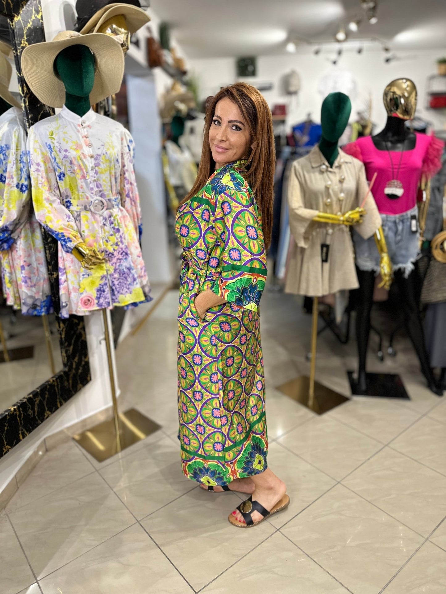 AFRODITE zöld virág mintás nyári kimono / köntös / ruha - BELADY