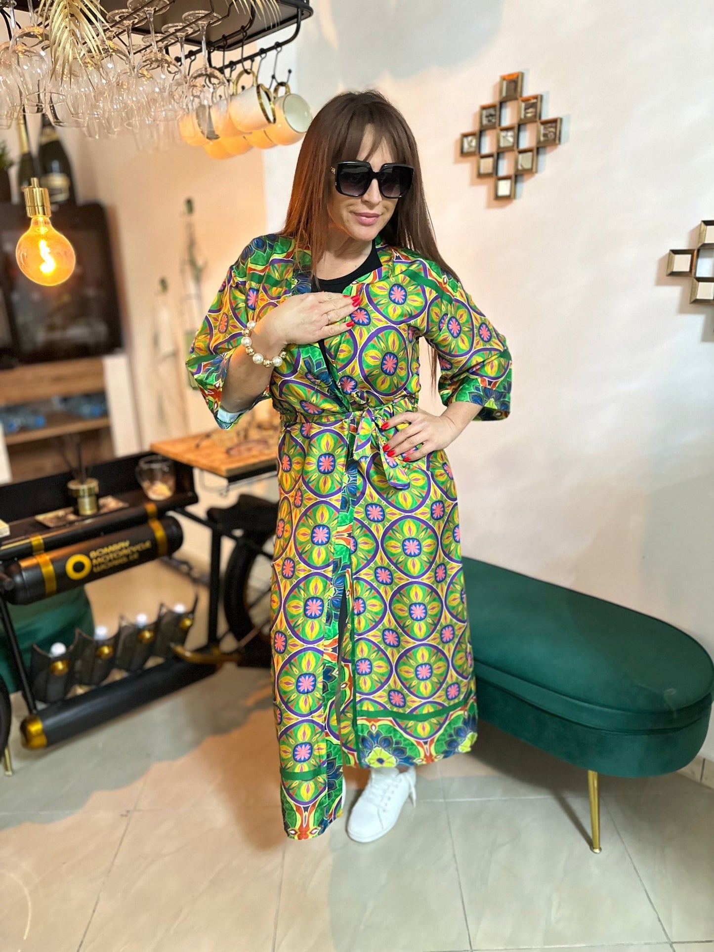 AFRODITE zöld virág mintás nyári kimono / köntös / ruha - BELADY
