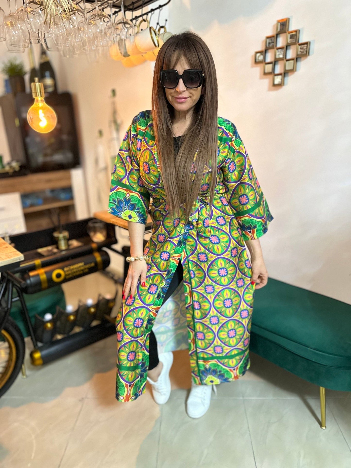 AFRODITE zöld virág mintás nyári kimono / köntös / ruha - BELADY