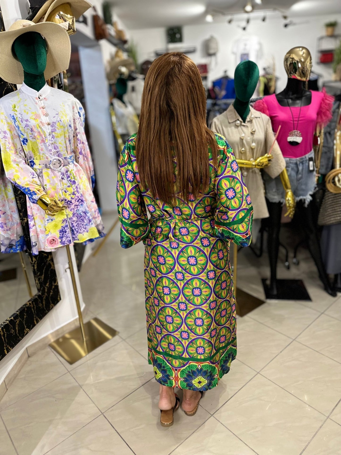 AFRODITE zöld virág mintás nyári kimono / köntös / ruha - BELADY