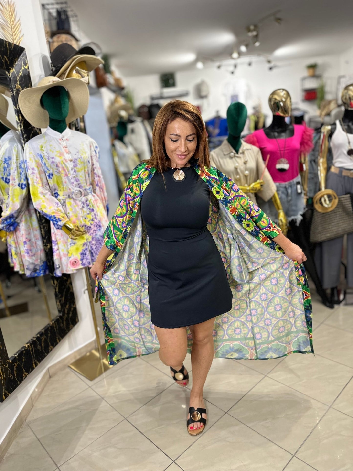 AFRODITE zöld virág mintás nyári kimono / köntös / ruha - BELADY