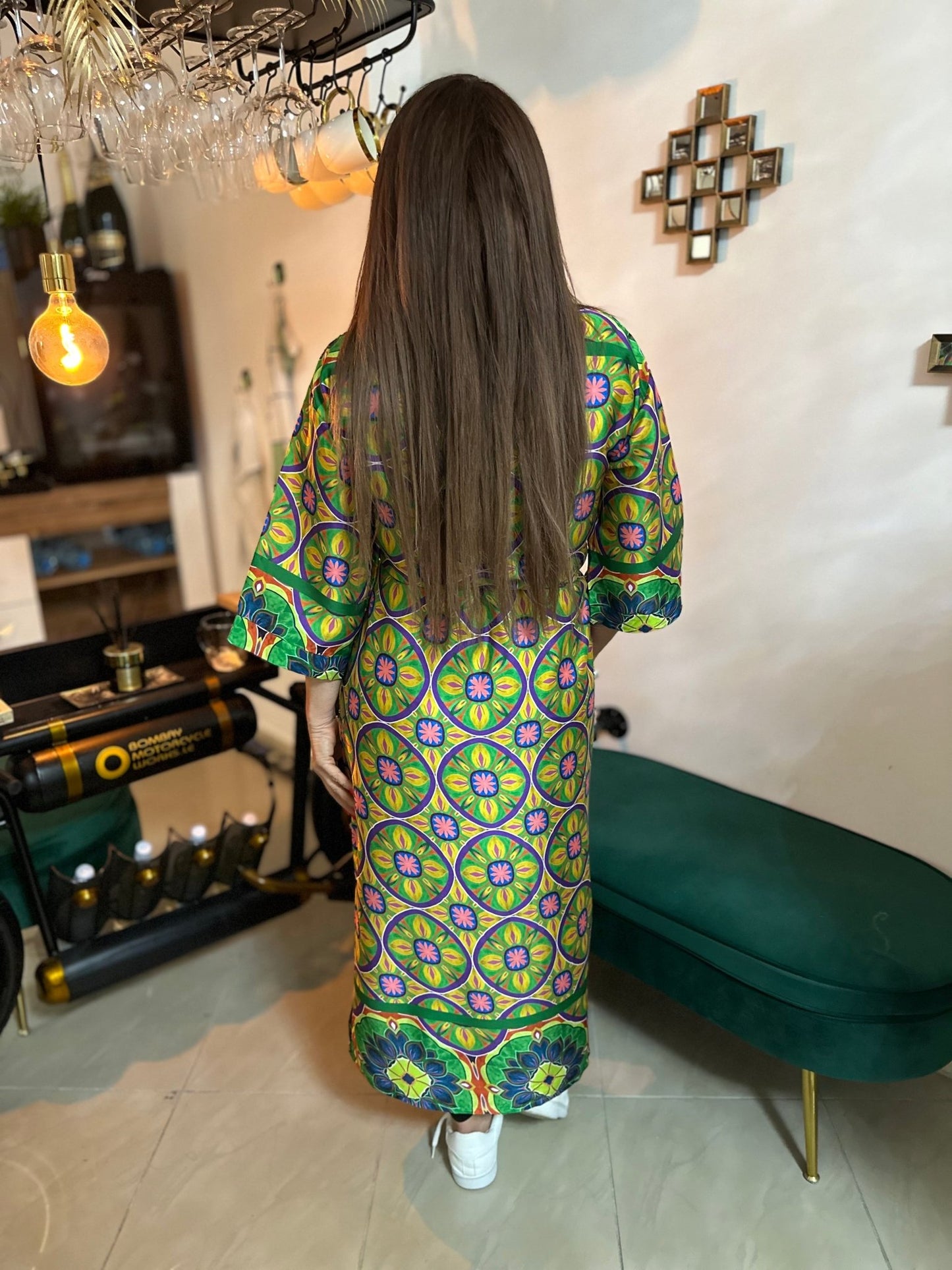 AFRODITE zöld virág mintás nyári kimono / köntös / ruha - BELADY