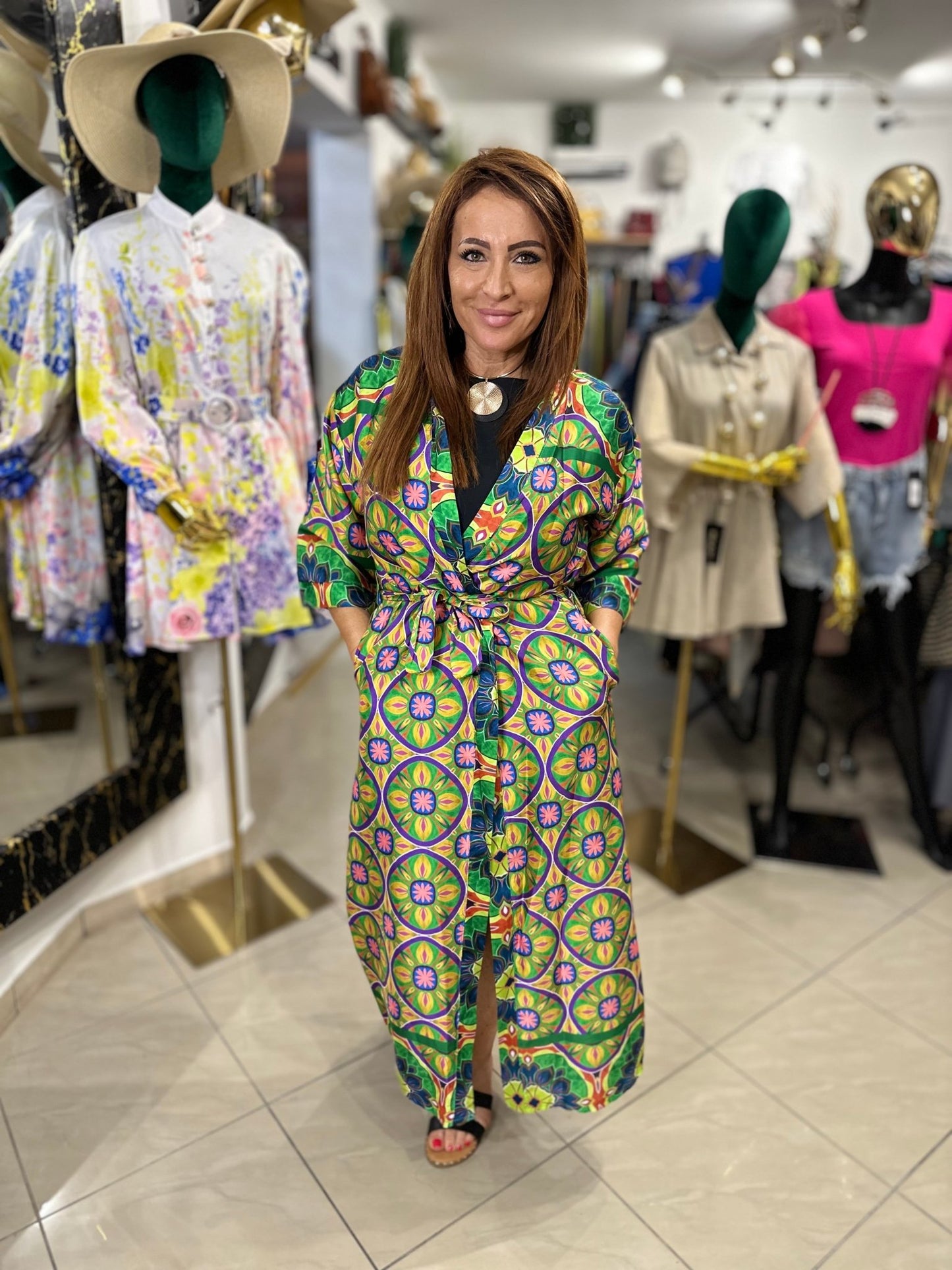AFRODITE zöld virág mintás nyári kimono / köntös / ruha - BELADY