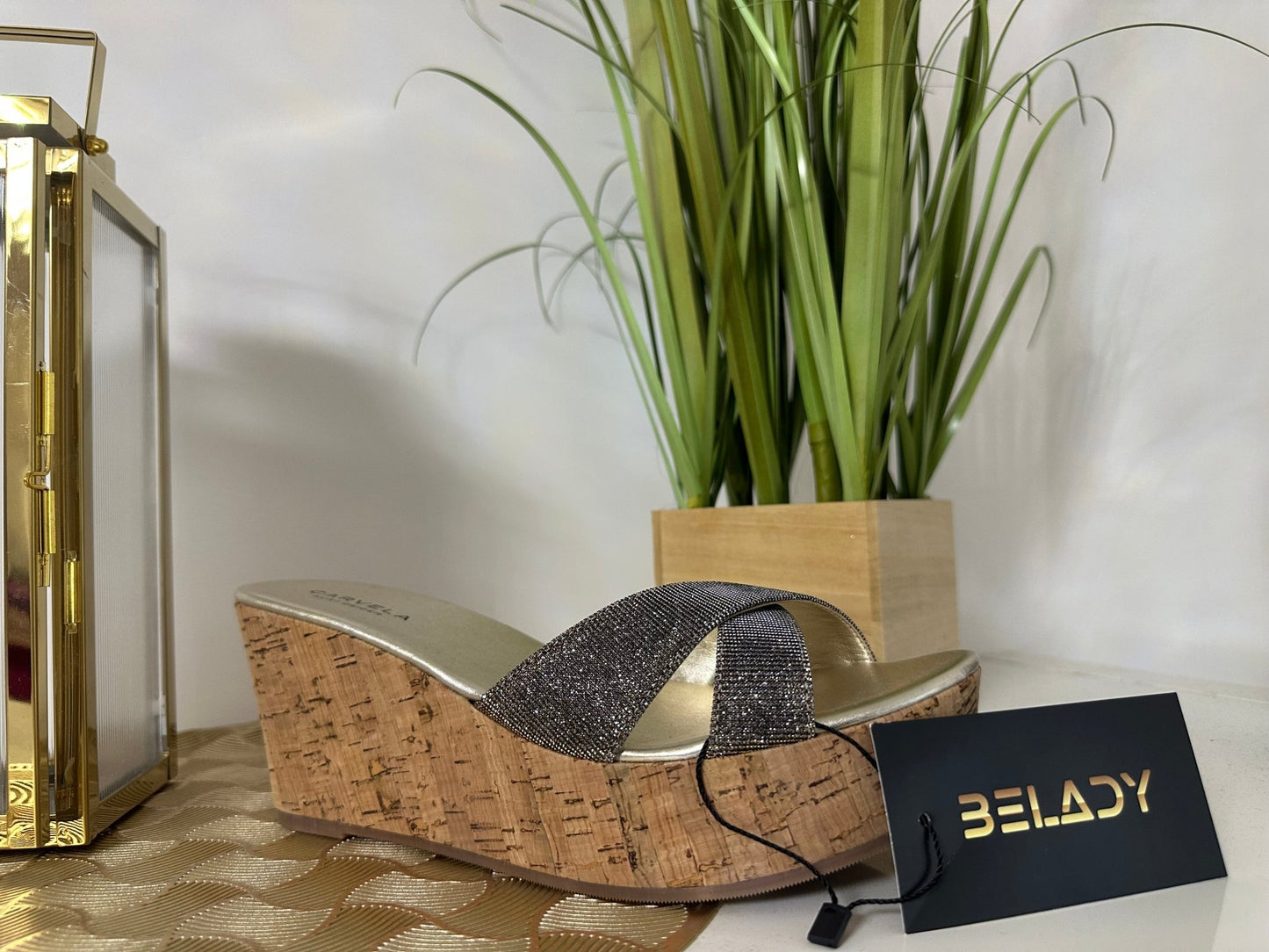 CARVELA ezüst - arany csillogó magas talpú szandál/papucs - BELADY