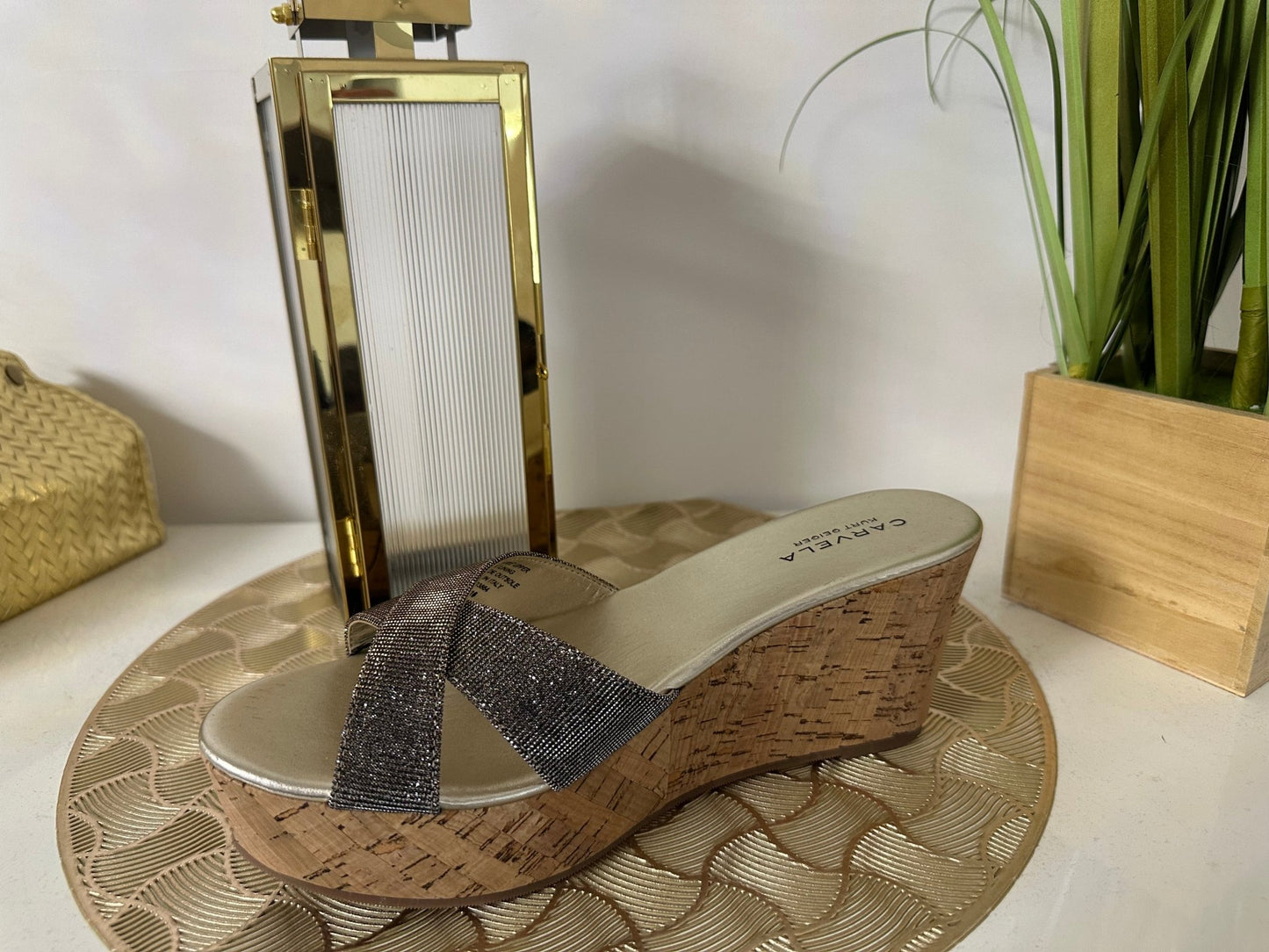 CARVELA ezüst - arany csillogó magas talpú szandál/papucs - BELADY
