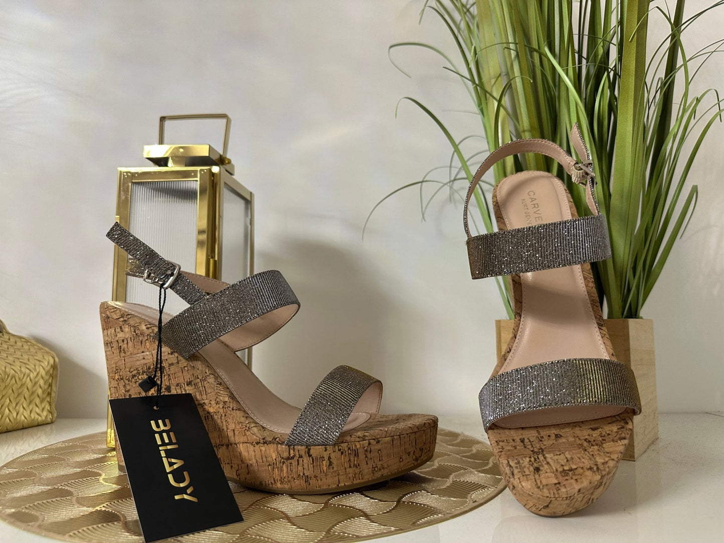 CARVELA ezüst - arany csillogó magas talpú szandál/papucs - BELADY