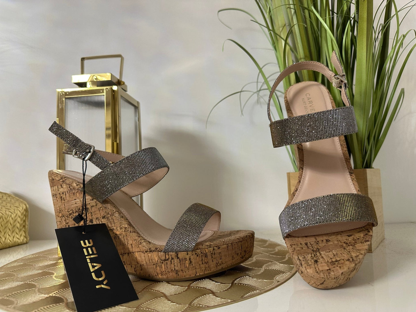 CARVELA ezüst - arany csillogó magas talpú szandál/papucs - BELADY