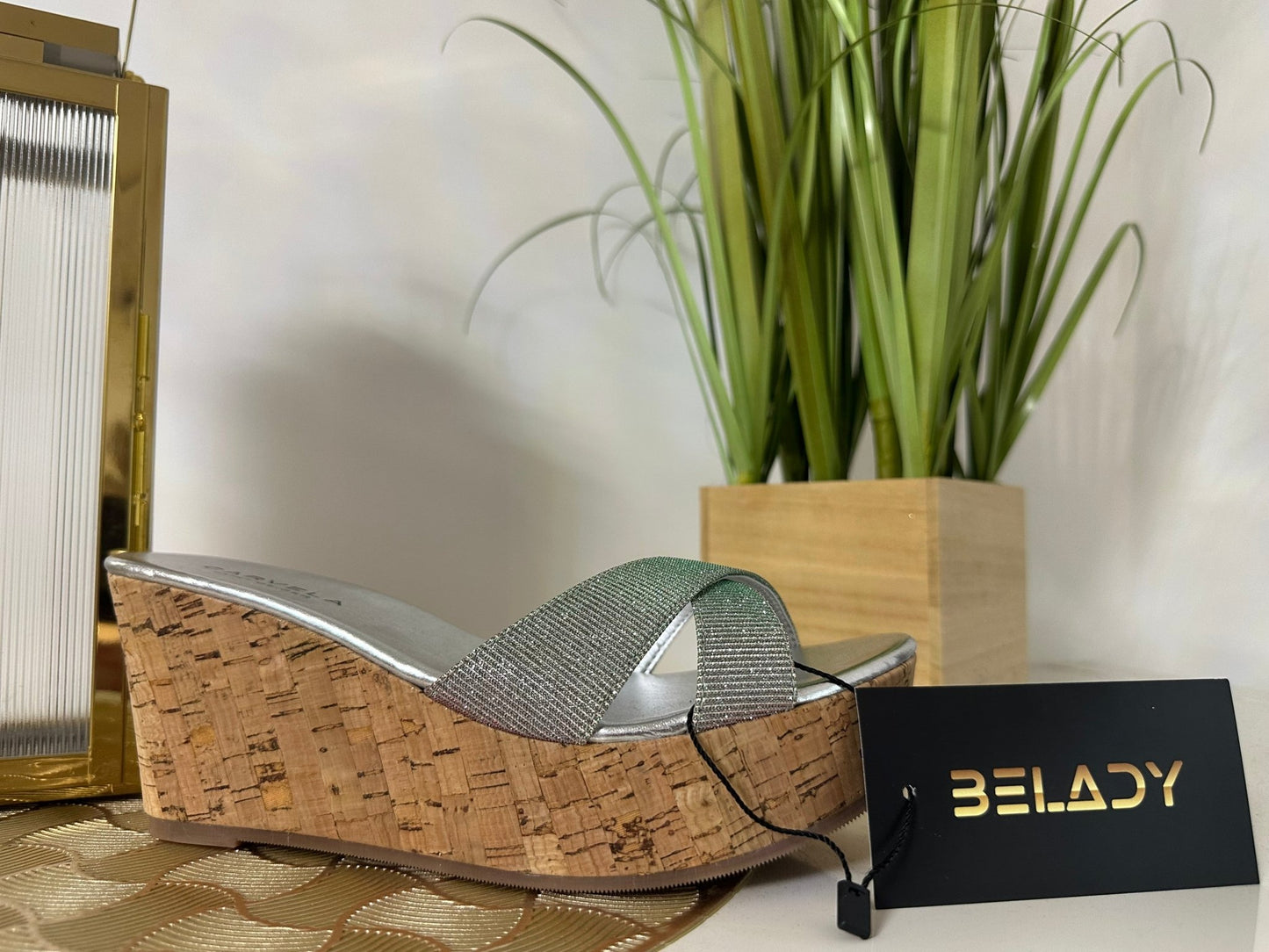 CARVELA ezüst - pink - zöld csillogó magas talpú szandál/papucs - BELADY