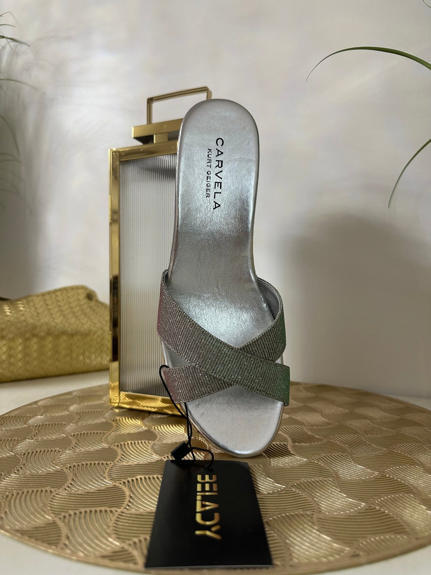 CARVELA ezüst - pink - zöld csillogó magas talpú szandál/papucs - BELADY