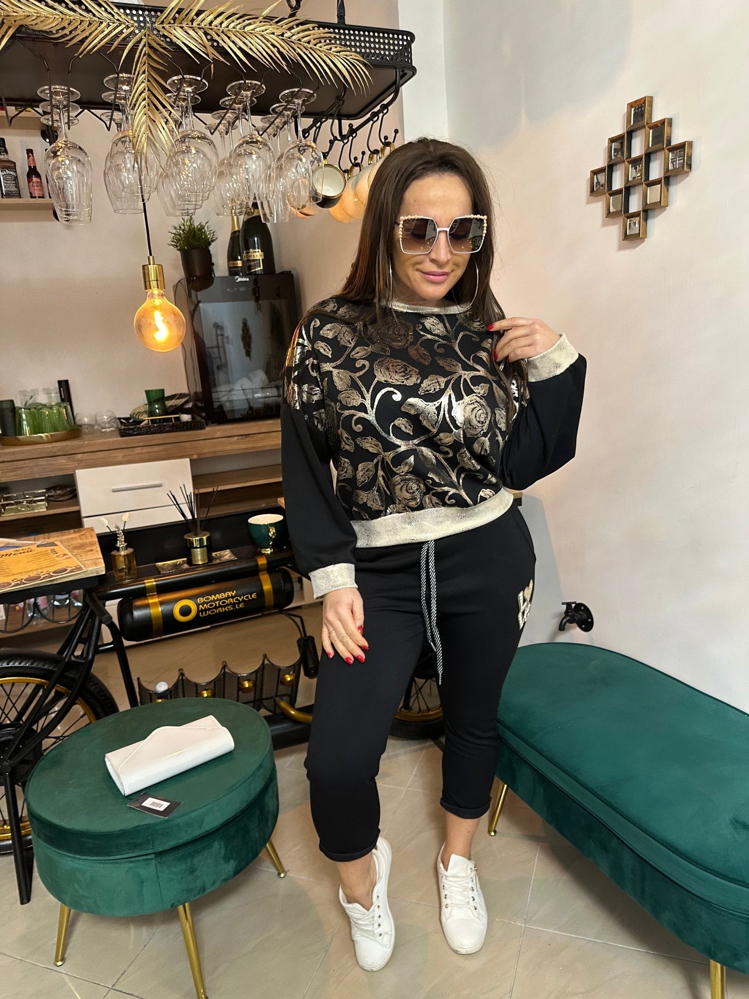 GLAMOUR fekete - bronz rózsás melegítő szett - BELADY