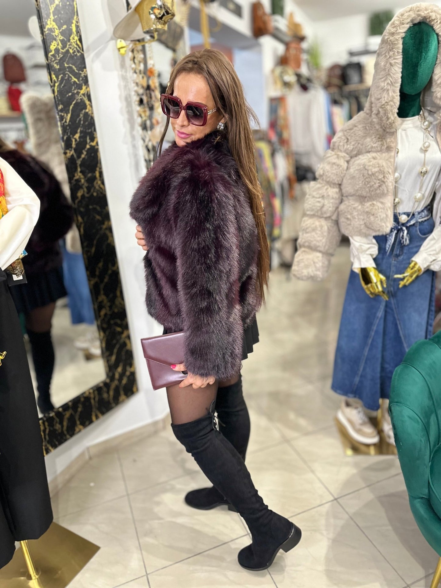 IRINA bordó szőrme bunda kabát - BELADY