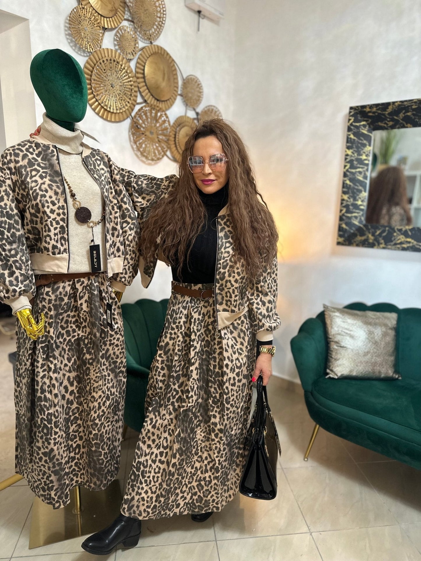LEOPARDO párduc mintás hosszú szoknya + öv - BELADY