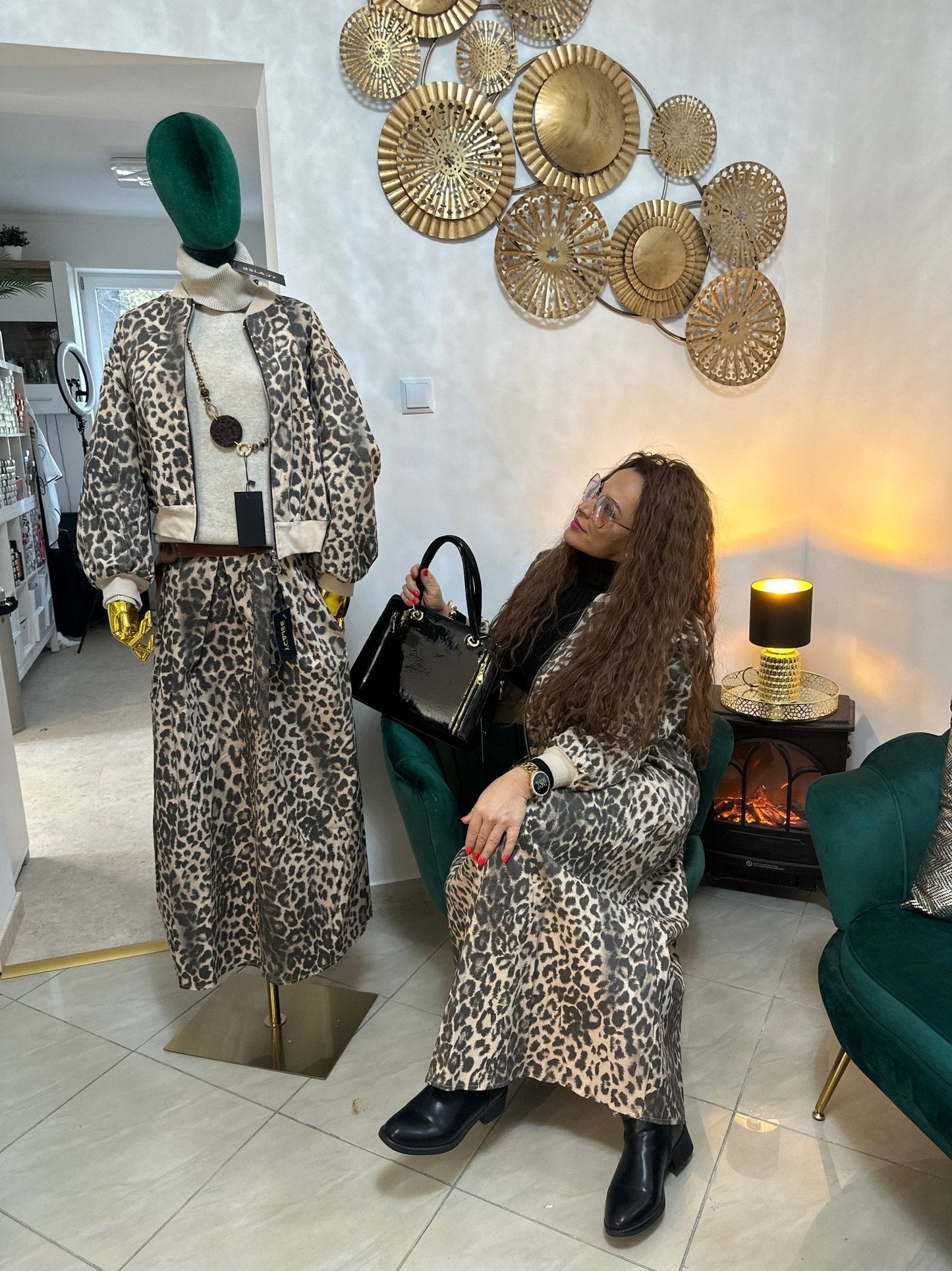 LEOPARDO párduc mintás hosszú szoknya + öv - BELADY