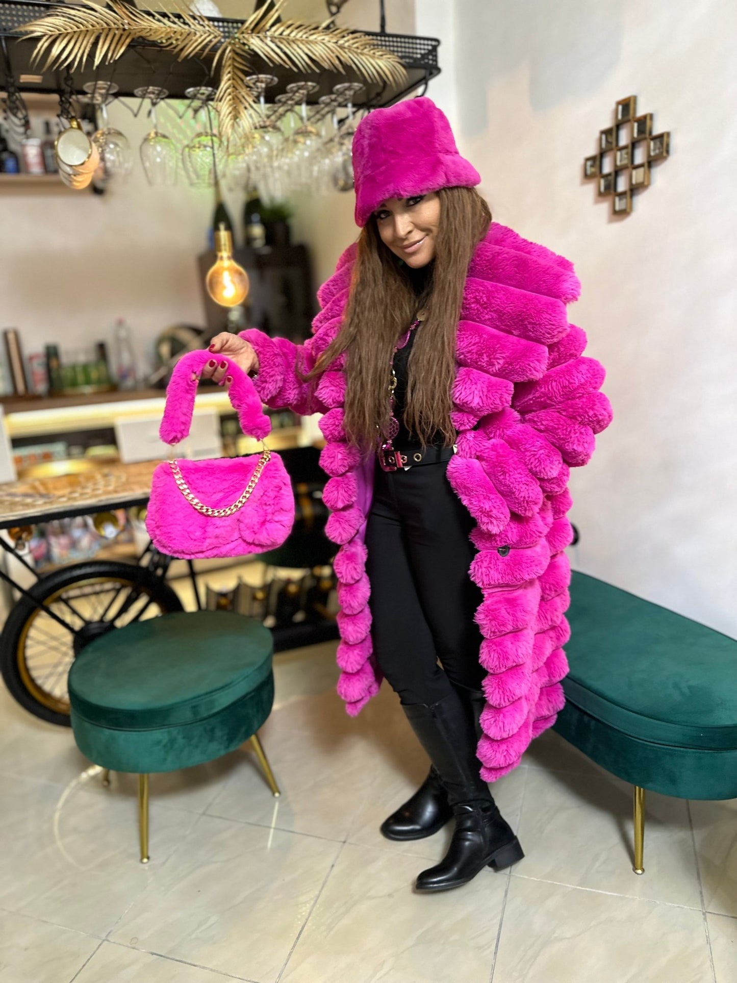 LINA pink - arany szőrme táska - BELADY