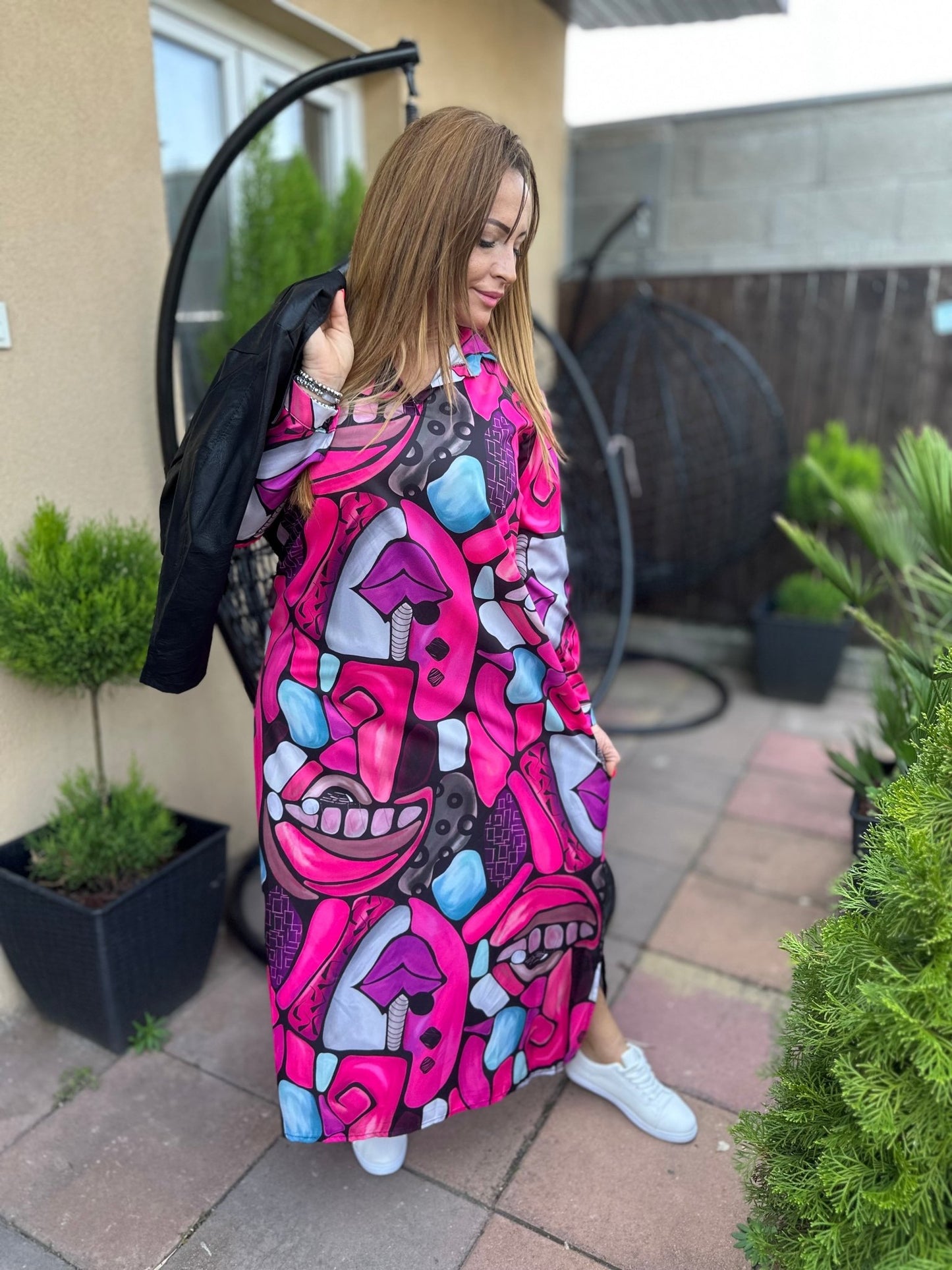 LUISA pink egyedi mintás ruha - BELADY