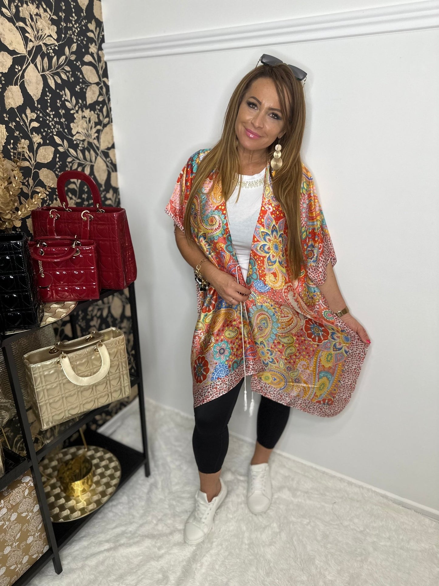 MANDALA piros mintás poncsó - BELADY
