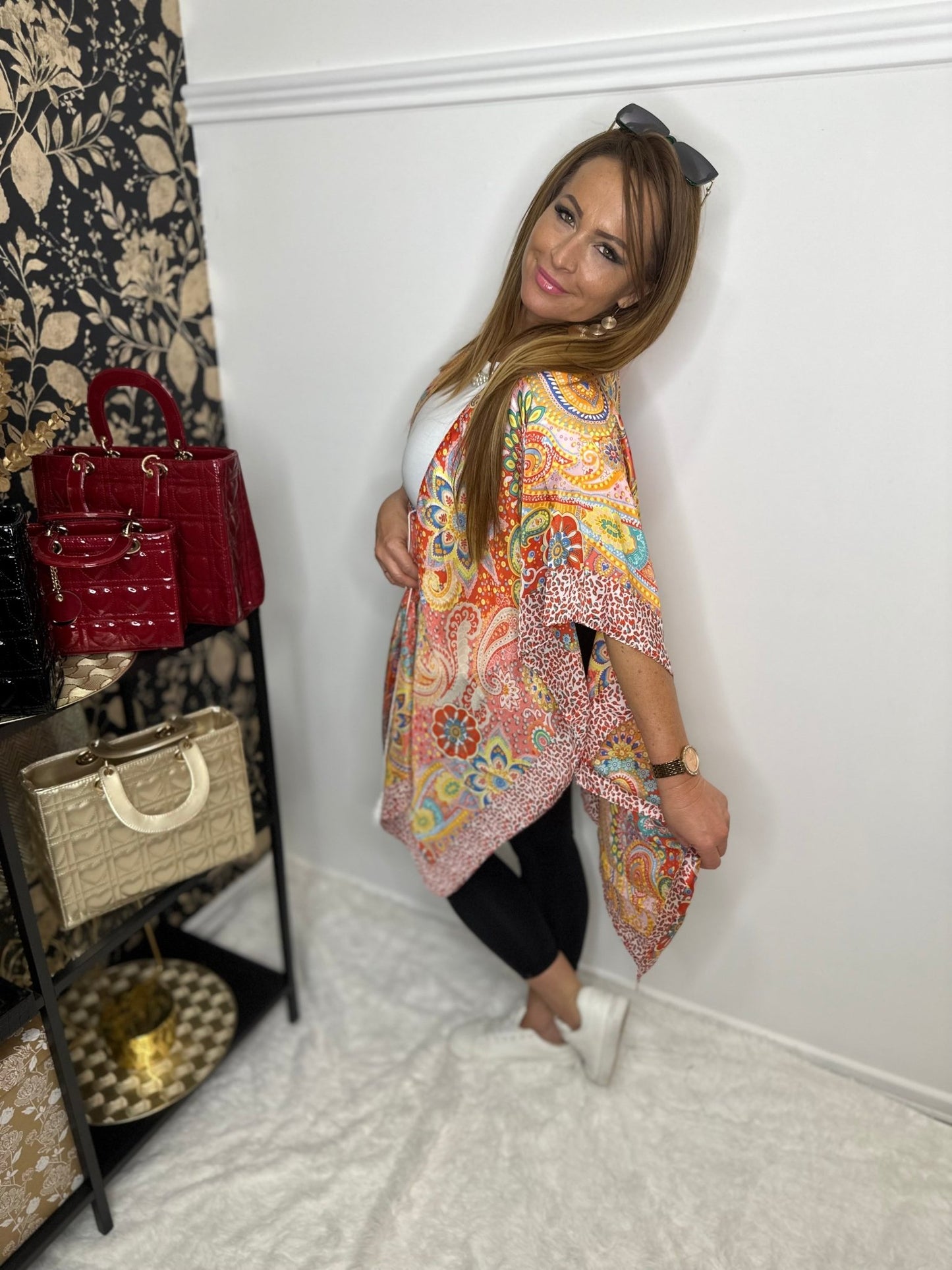 MANDALA piros mintás poncsó - BELADY
