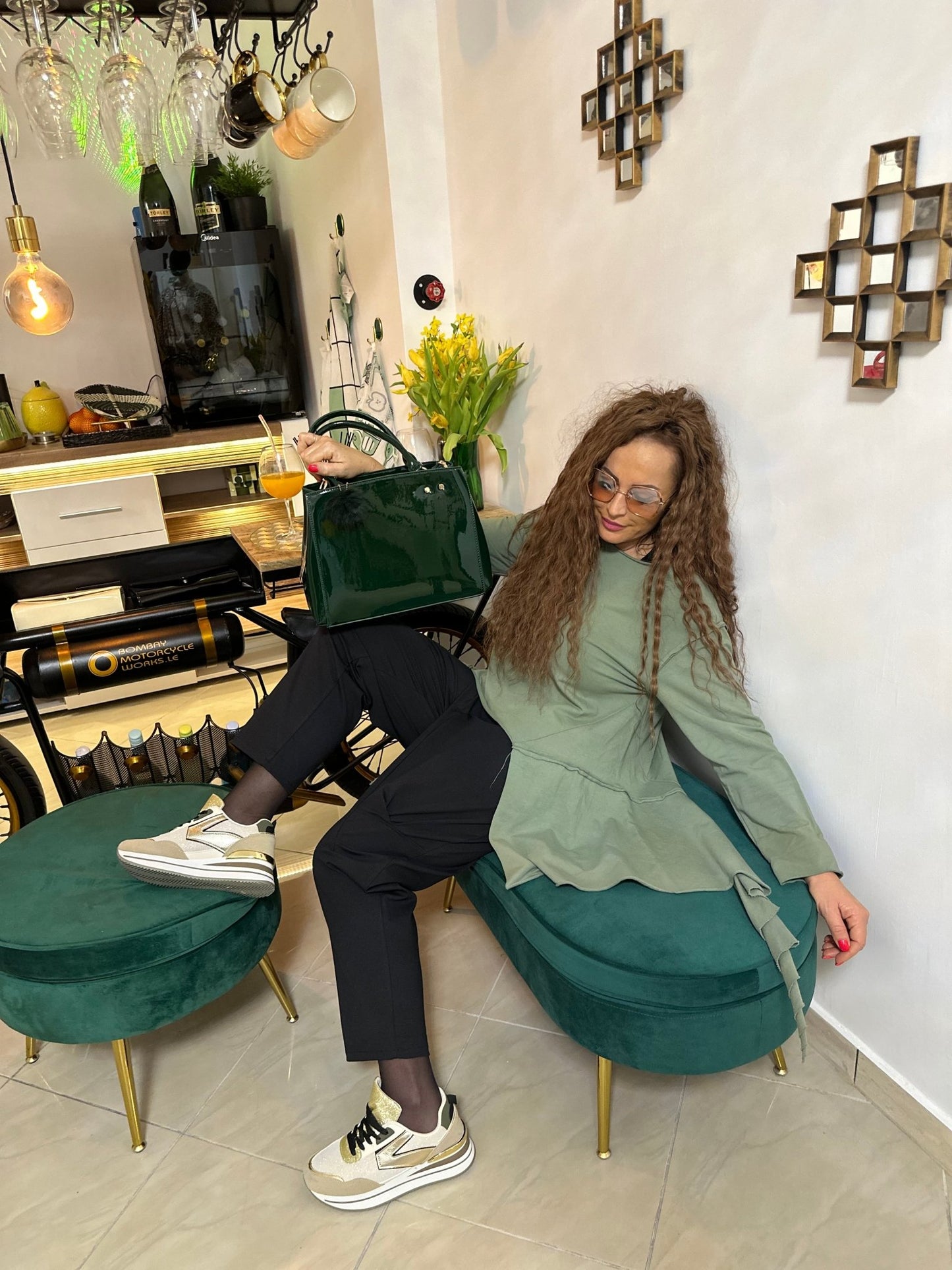 MEDUZA khaki egyedi design pulóver - BELADY