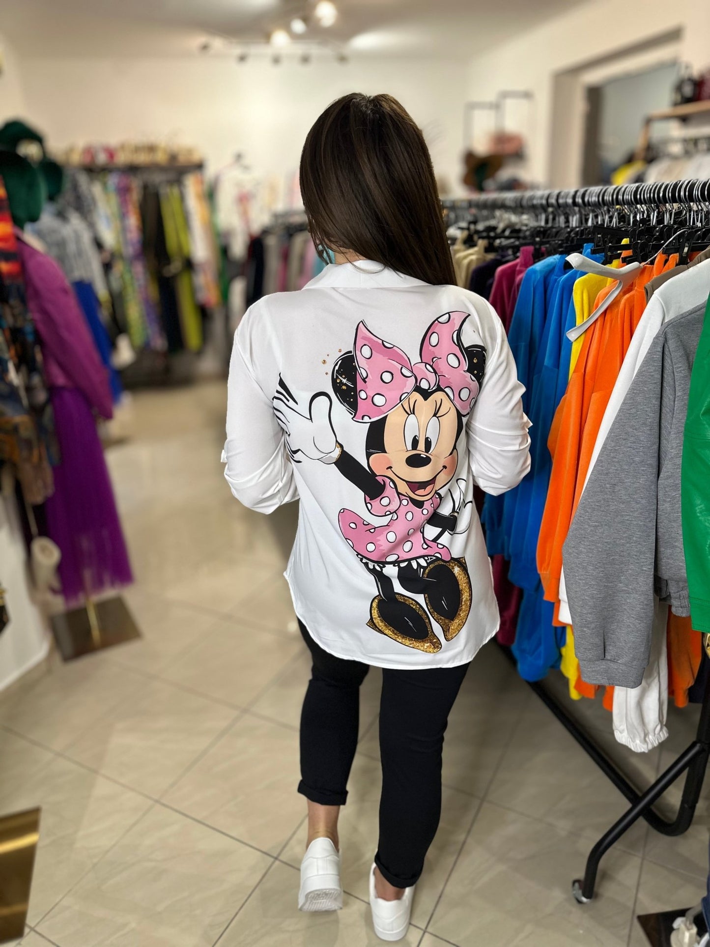 MICKEY MINNIE fekete fehér pink mintás ing / felső - BELADY