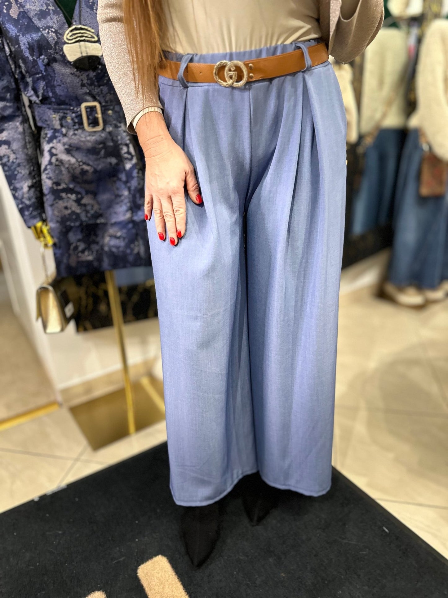 MILENA kék elasztikus nadrág övvel - BELADY