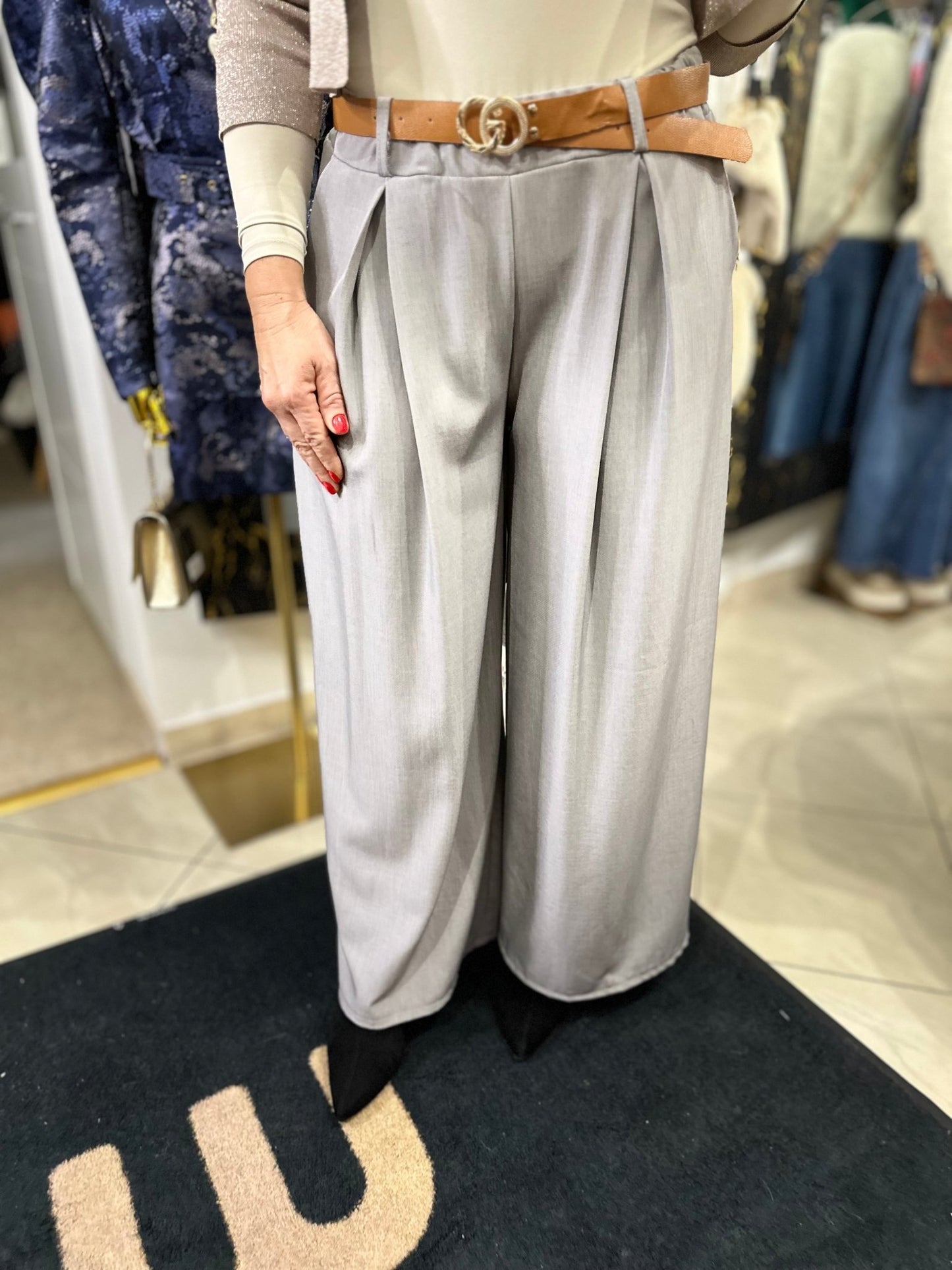 MILENA szürke elasztikus nadrág övvel - BELADY