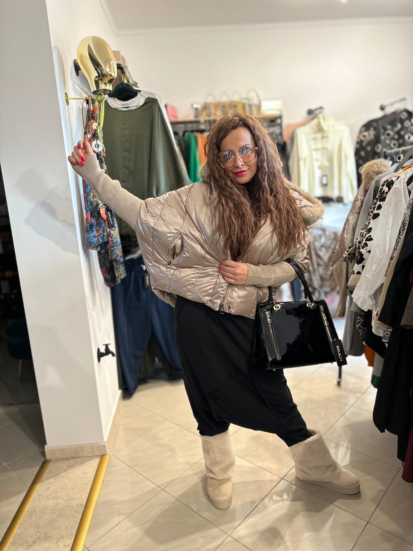 MONACO bronz színű denevér fazonú téli kabát - BELADY