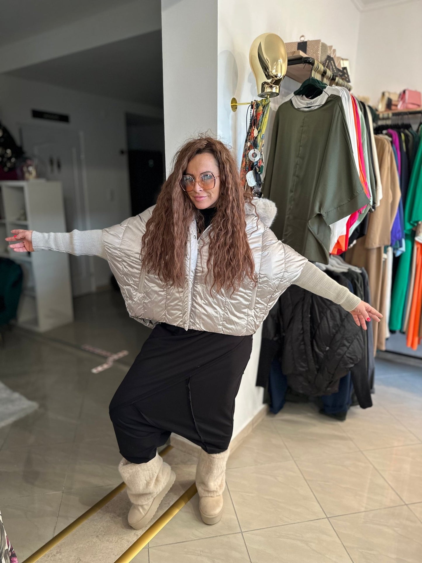 MONACO pezsgő színű denevér fazonú téli kabát - BELADY