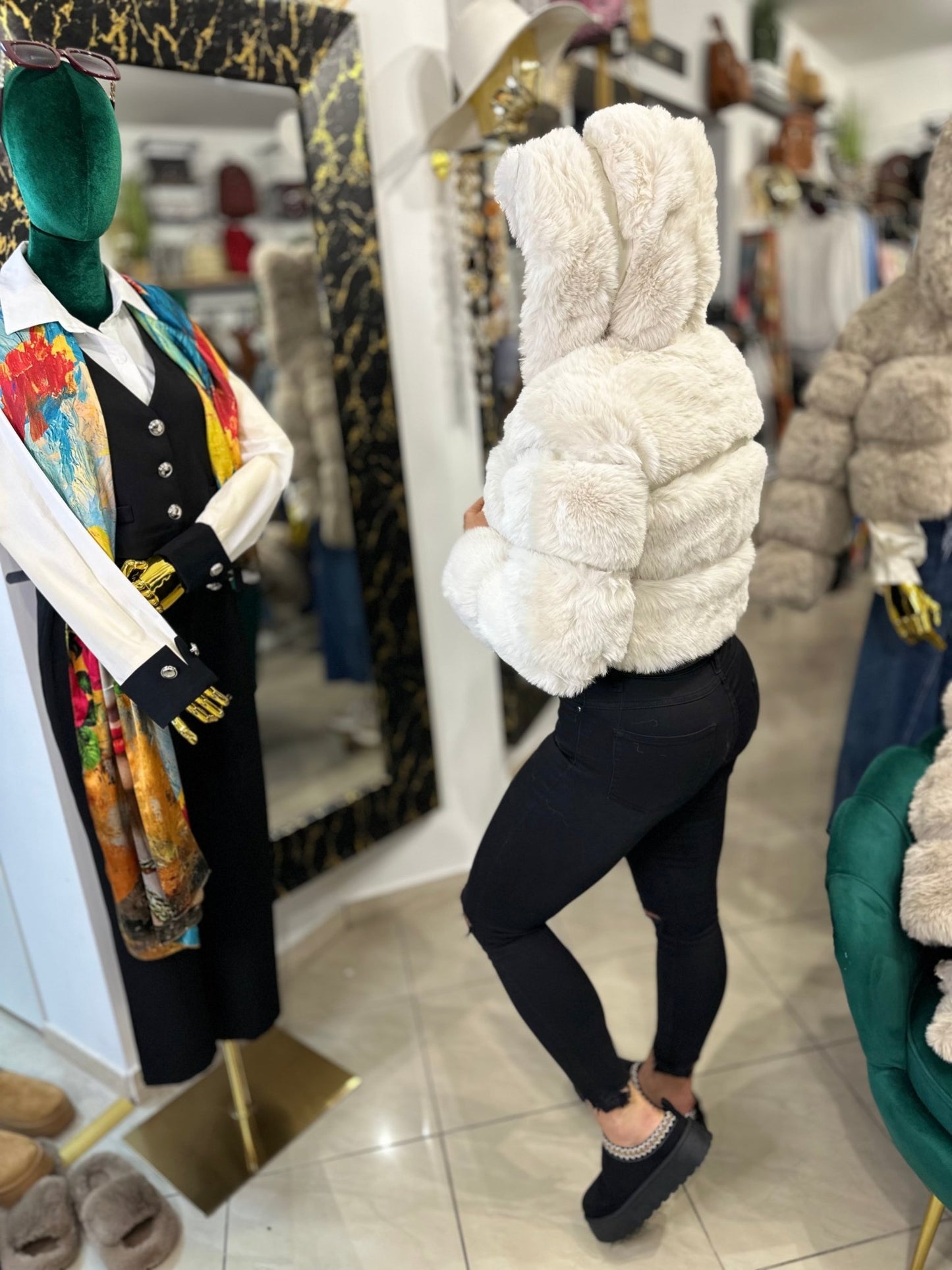 NATASA fehér szőrme bunda műbőr kabát - BELADY