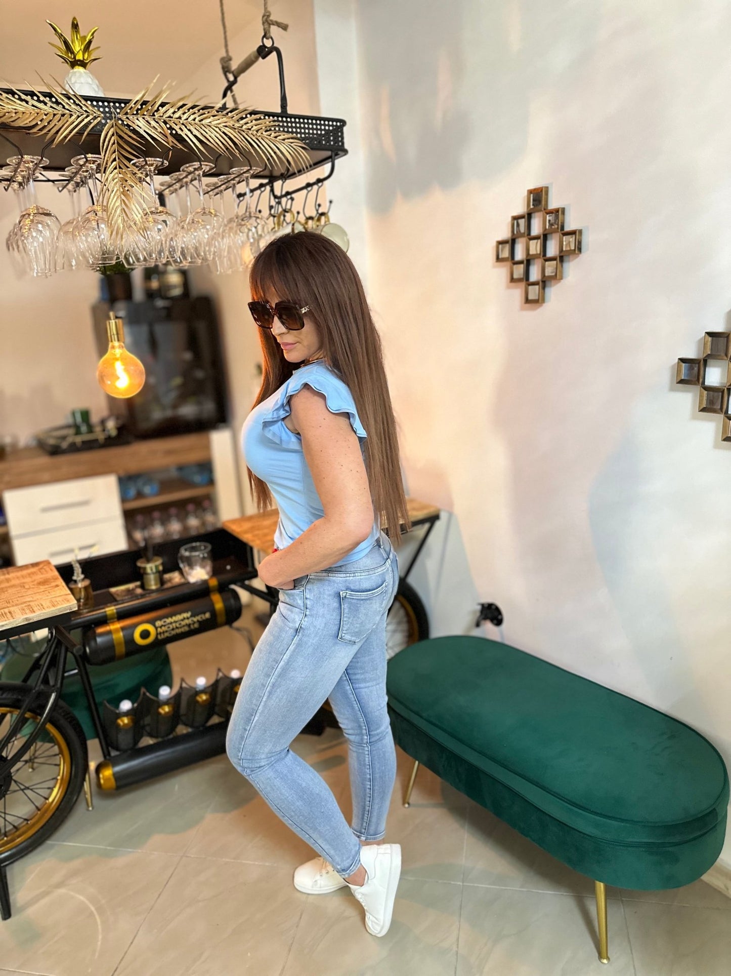 NICA babakék fodros ujjú póló - BELADY