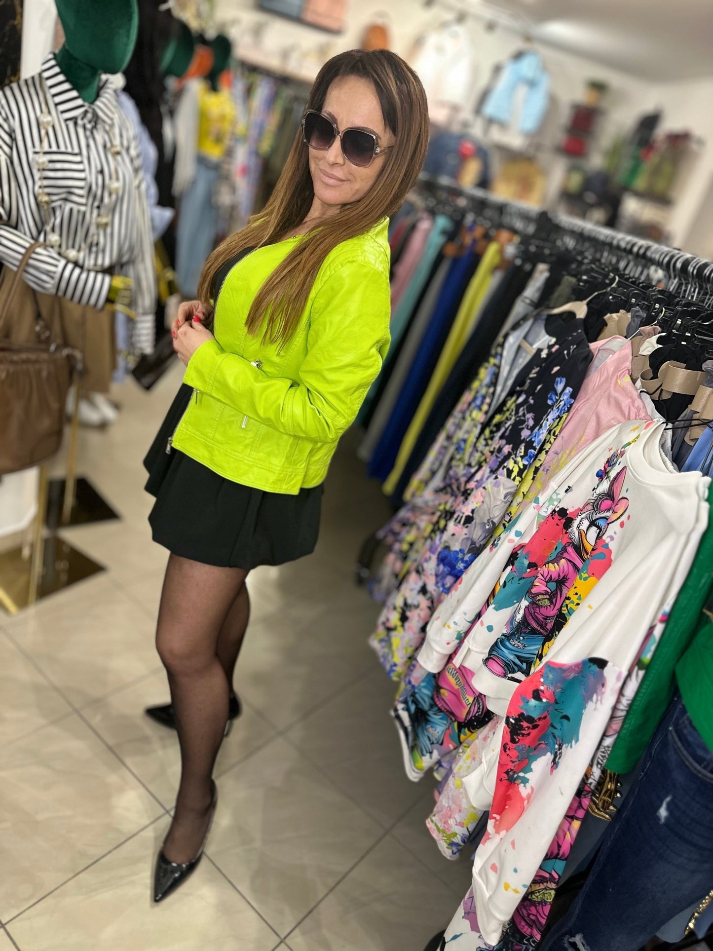 NOEMI neon zöld műbőr kabát - BELADY