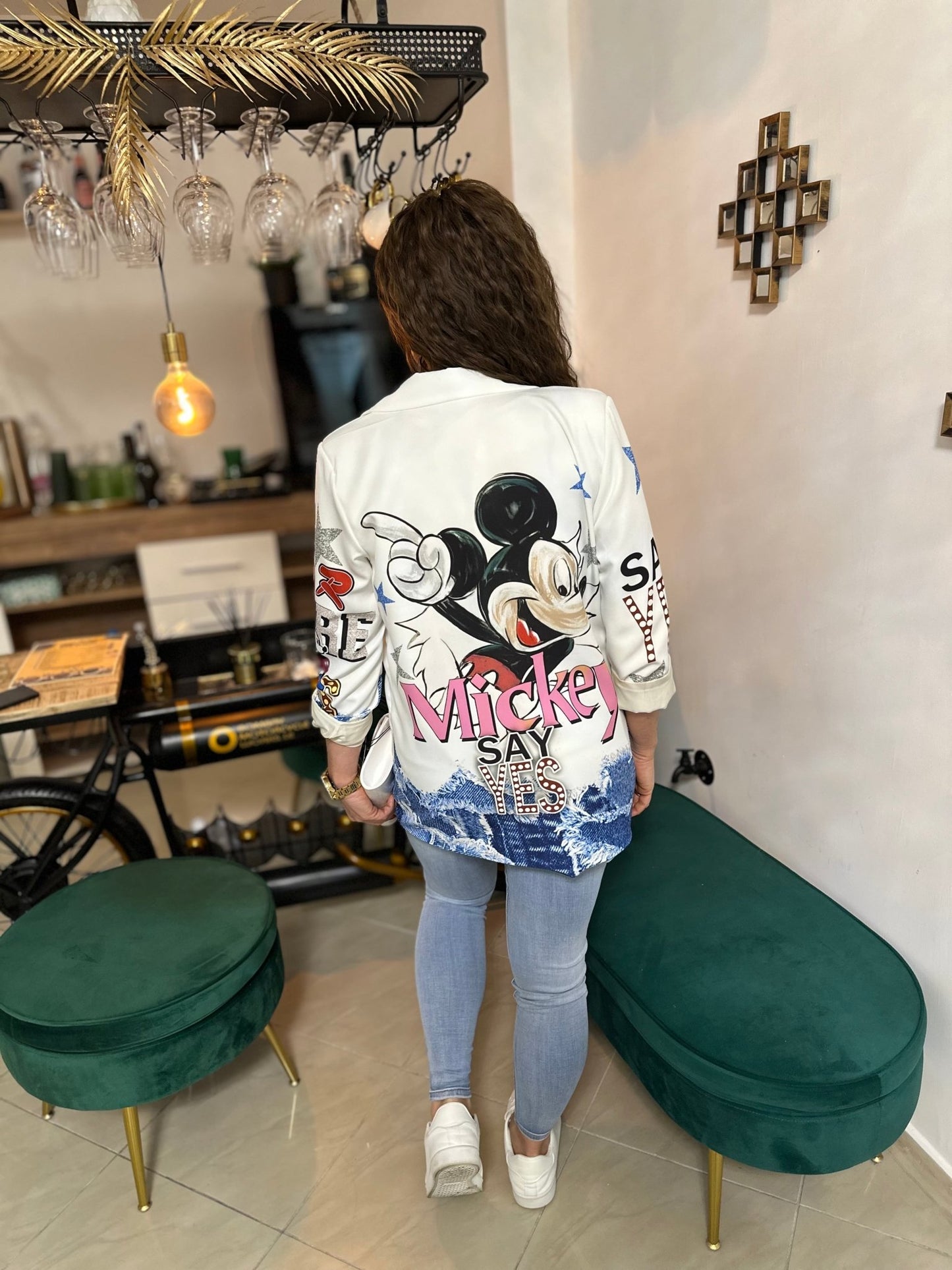 PALERMO egyedi Mickey mintás fehér zakó / blézer - BELADY