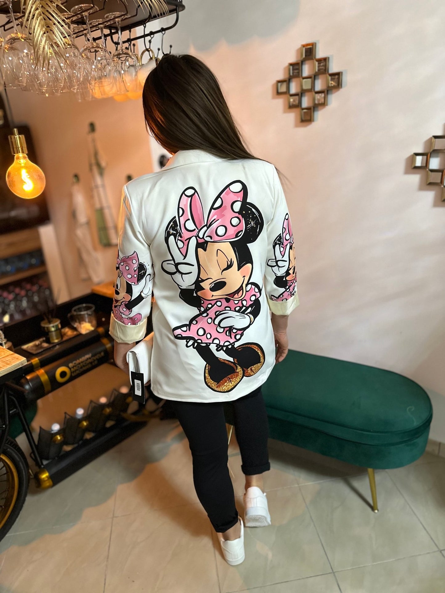 PALERMO egyedi MINNIE mintás fehér zakó / blézer - BELADY