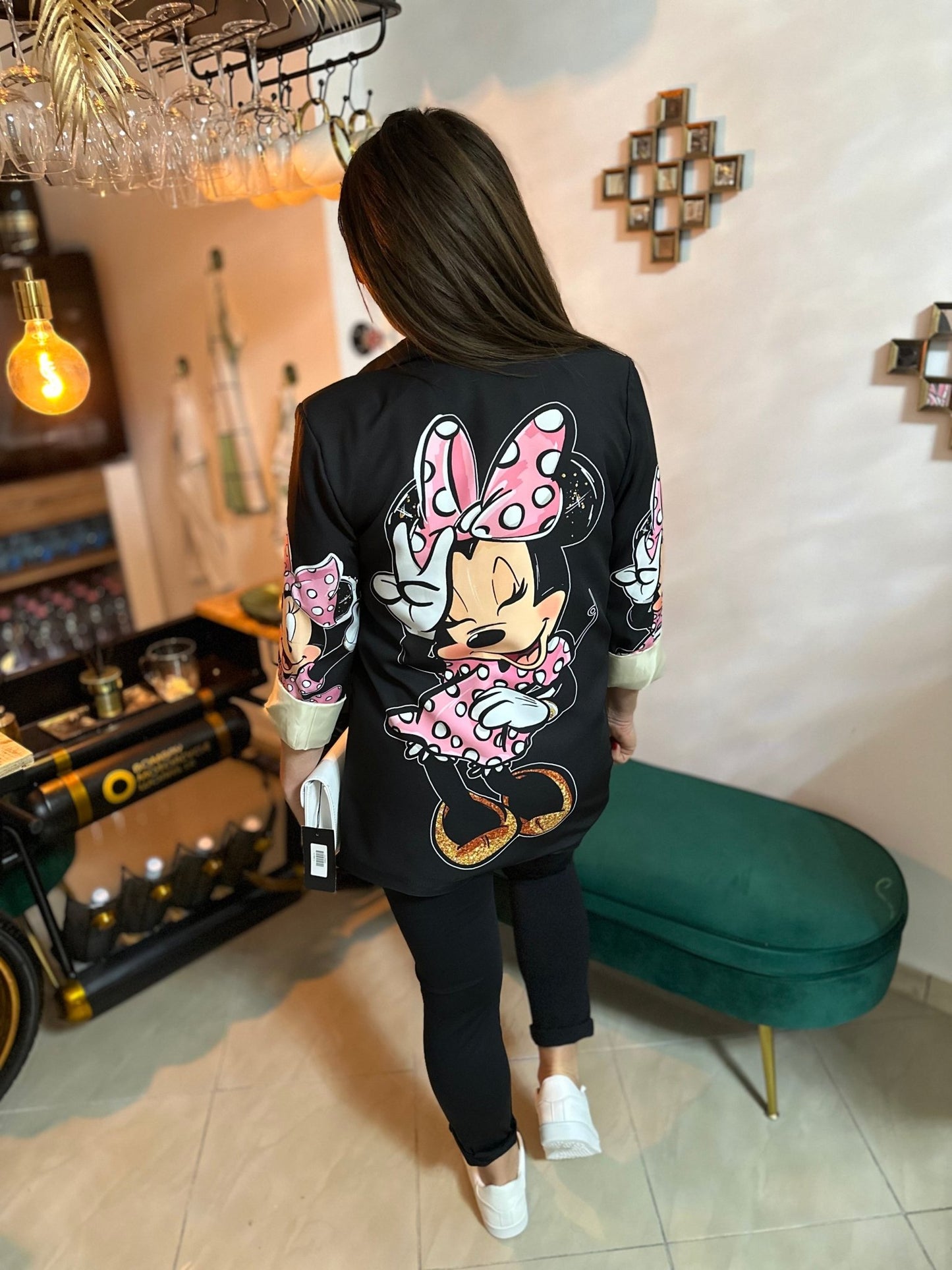 PALERMO egyedi MINNIE mintás fekete zakó / blézer - BELADY