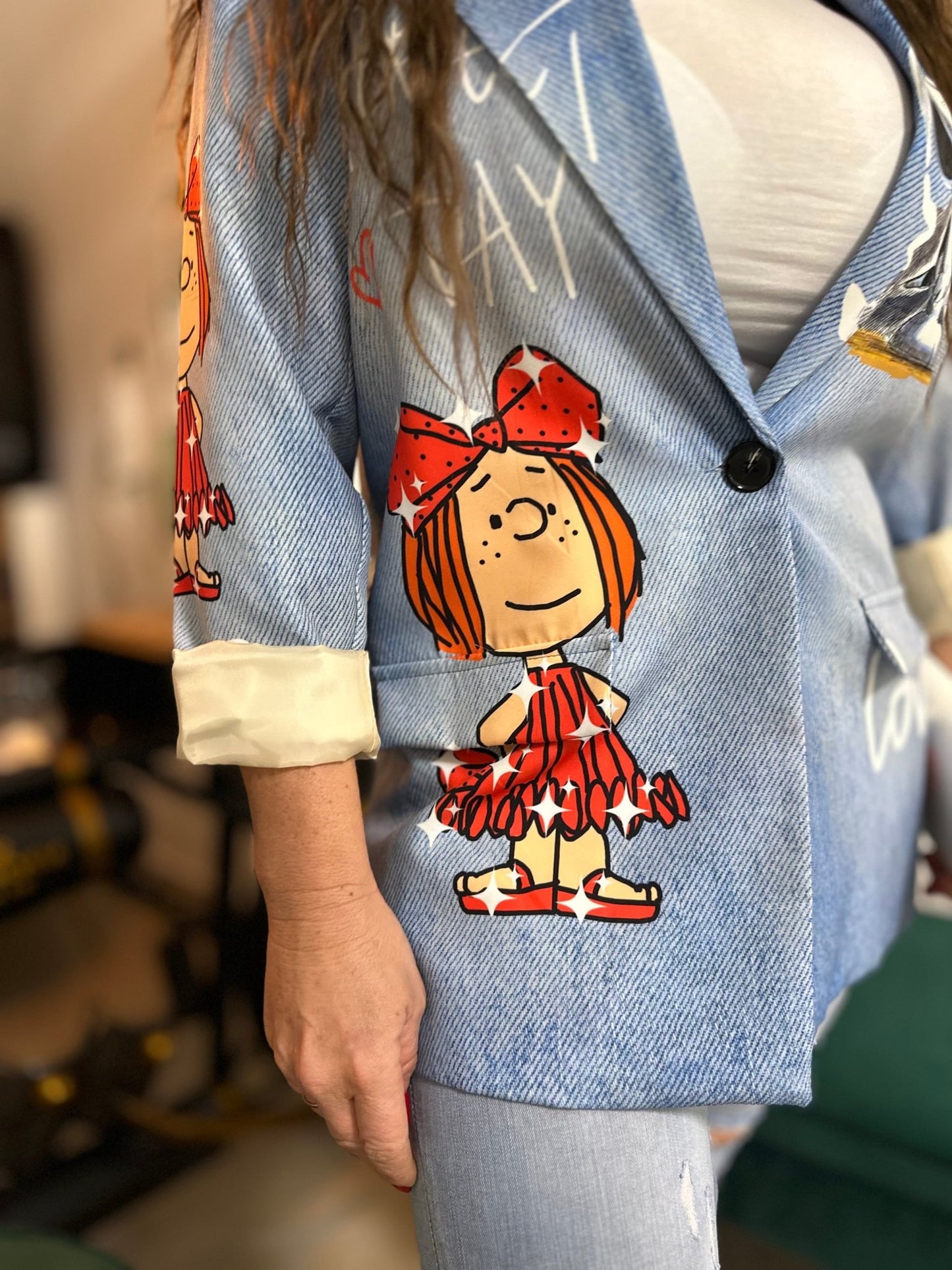 PALERMO egyedi Snoopy mintás kék zakó / blézer - BELADY