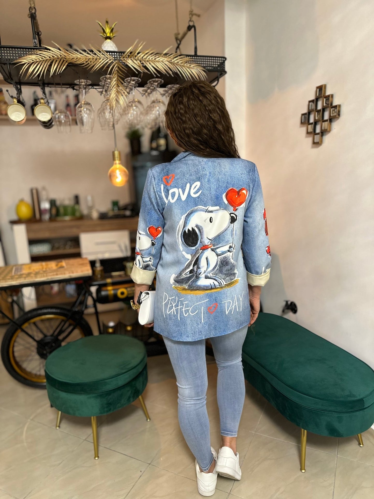 PALERMO egyedi Snoopy mintás kék zakó / blézer - BELADY