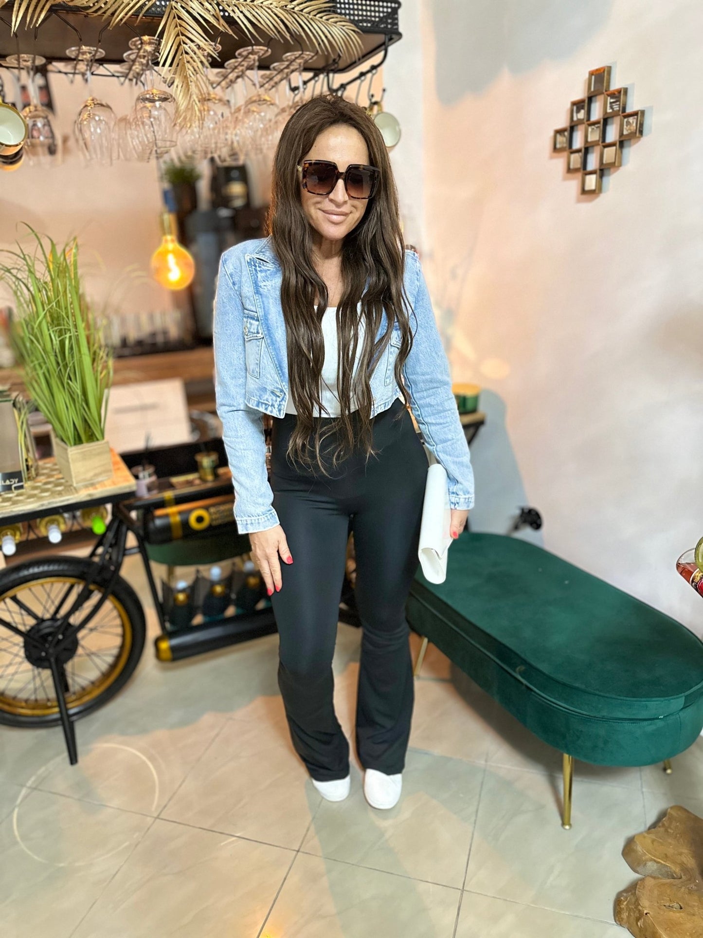 PAULINA fekete magas derekú alakformáló trapéz leggings nadrág - BELADY
