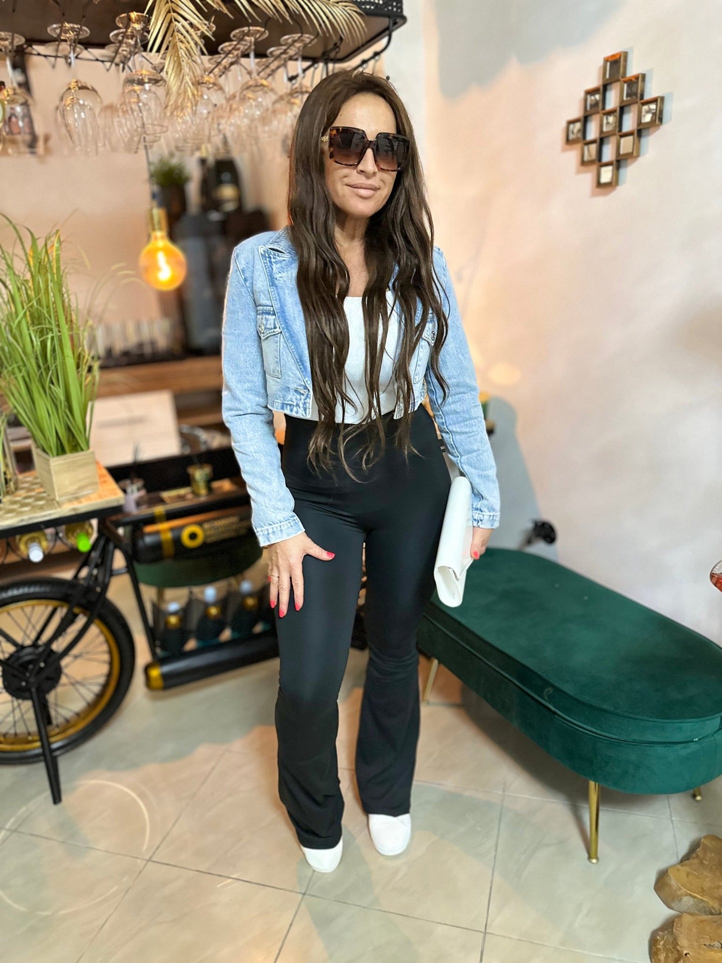 PAULINA fekete magas derekú alakformáló trapéz leggings nadrág - BELADY