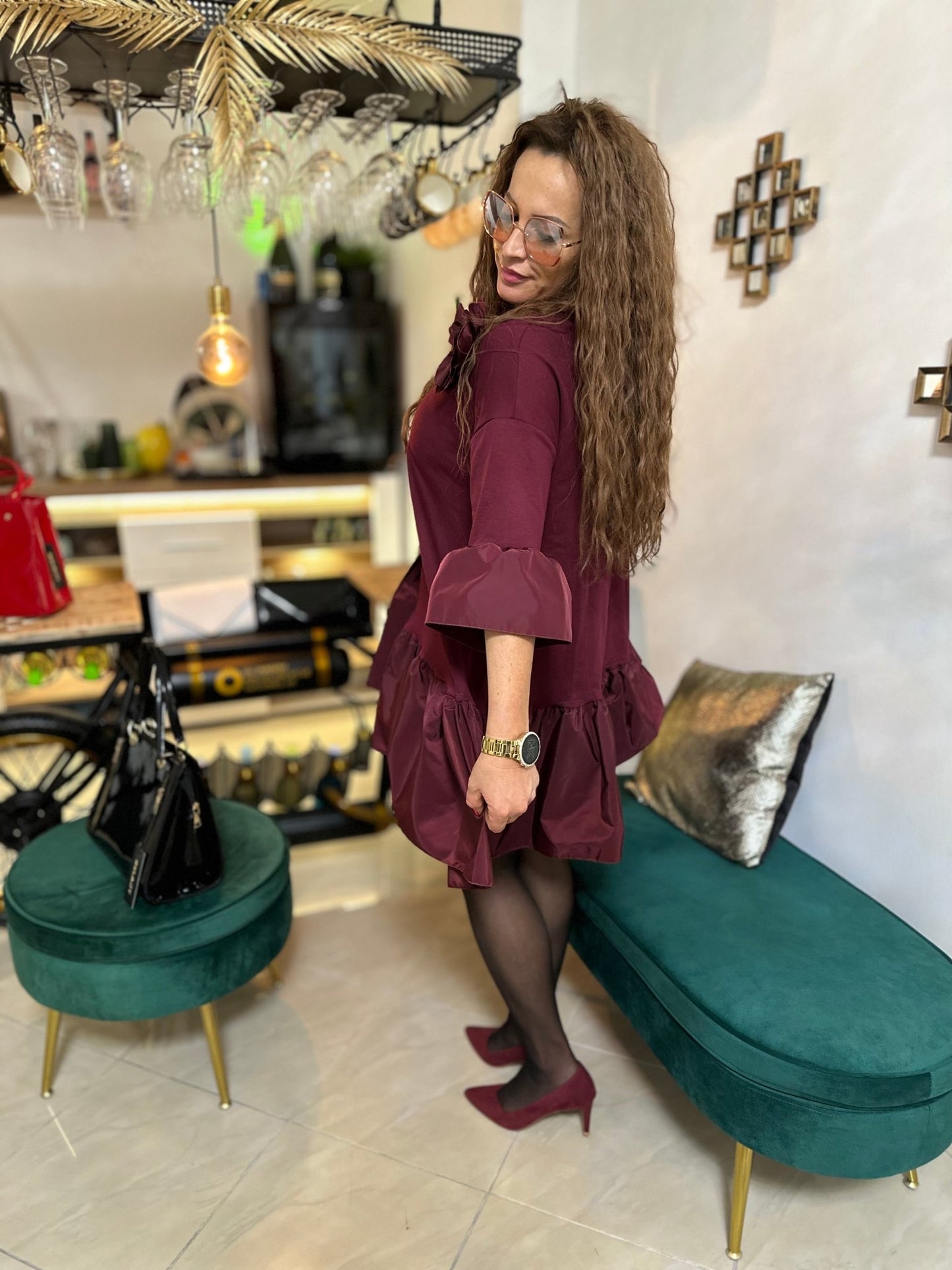 SAMANTHA bordó elegáns rövid ruha - BELADY