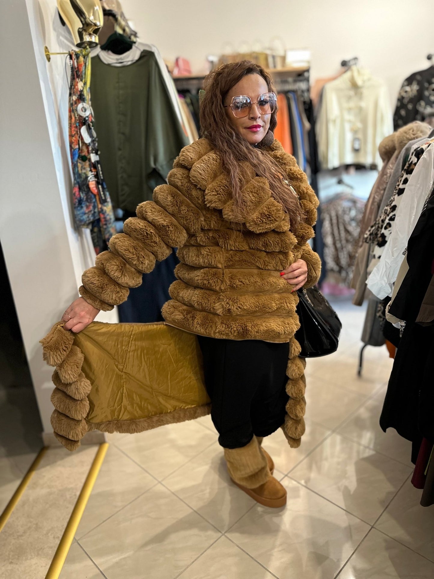 SHARON barna plüss bunda kabát - BELADY