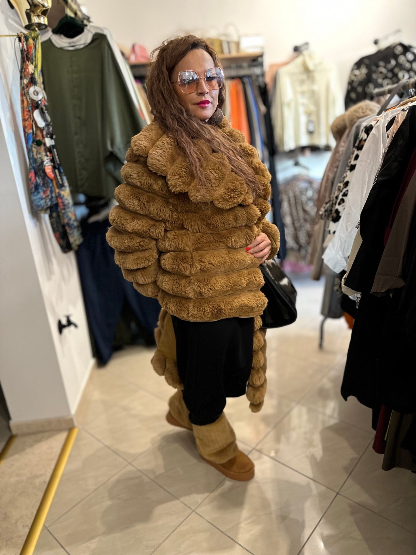 SHARON barna plüss bunda kabát - BELADY