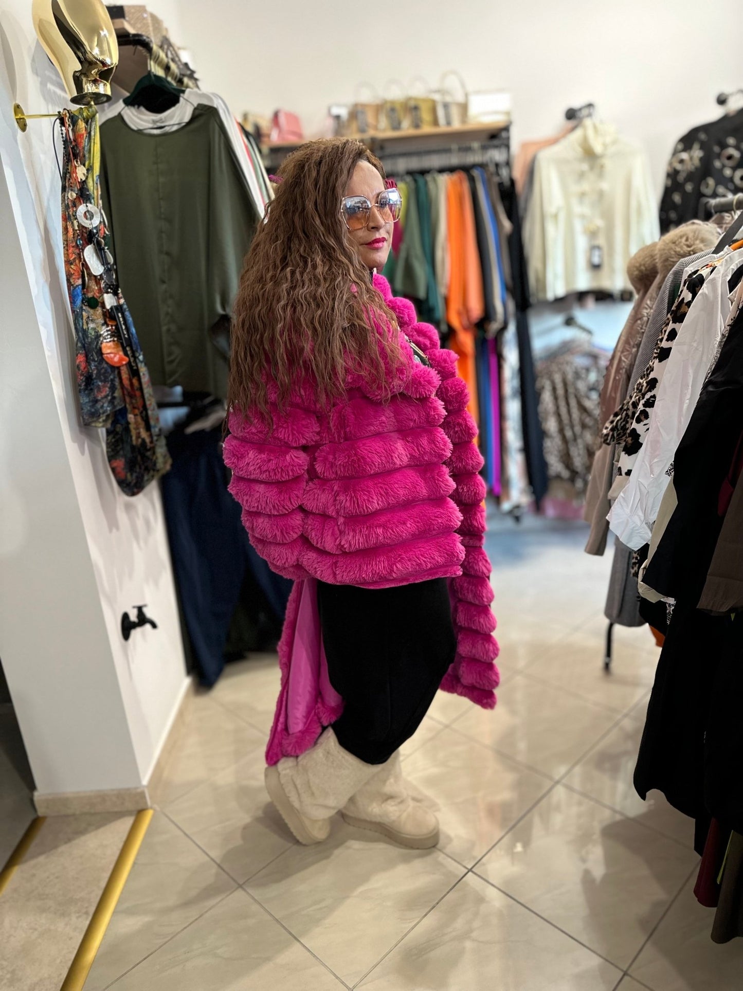 SHARON pink plüss bunda kabát - BELADY