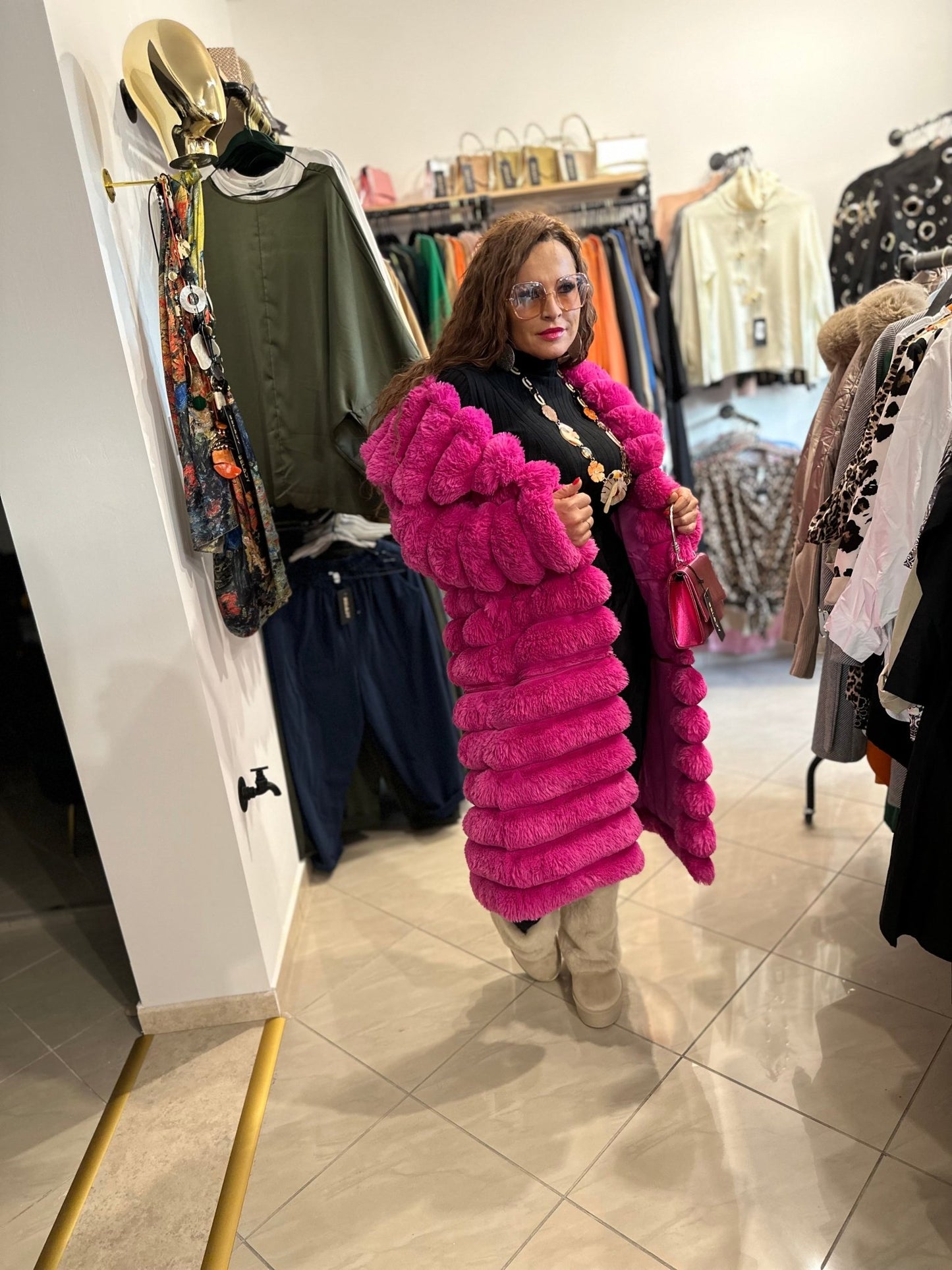 SHARON pink plüss bunda kabát - BELADY