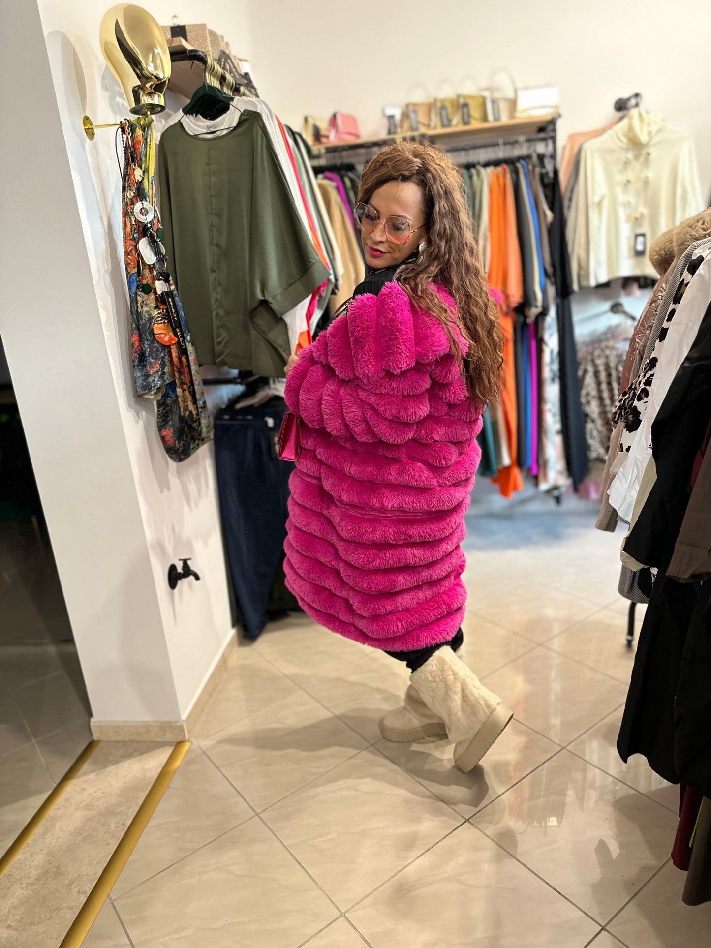 SHARON pink plüss bunda kabát - BELADY