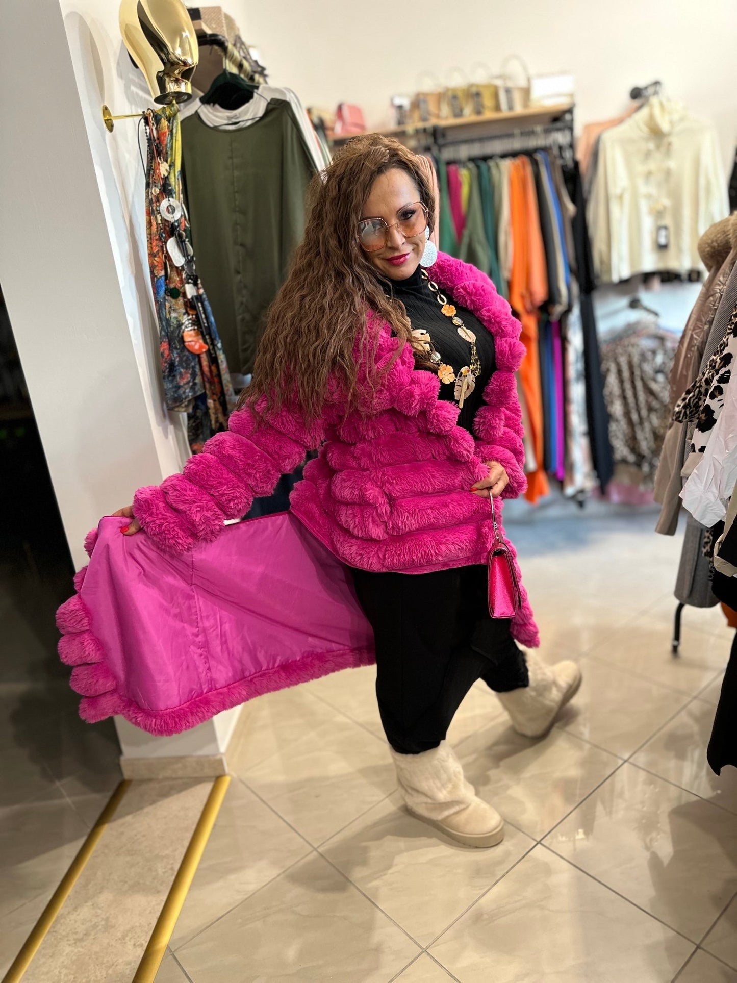 SHARON pink plüss bunda kabát - BELADY