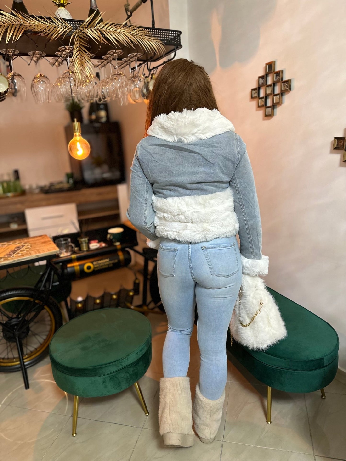 SHELLY világoskék szőrmés farmer kabát - BELADY