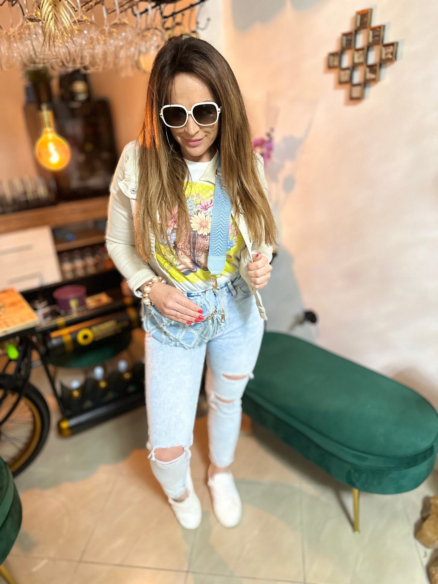 TRINA világoskék mom fit szaggatott farmer nadrág - BELADY