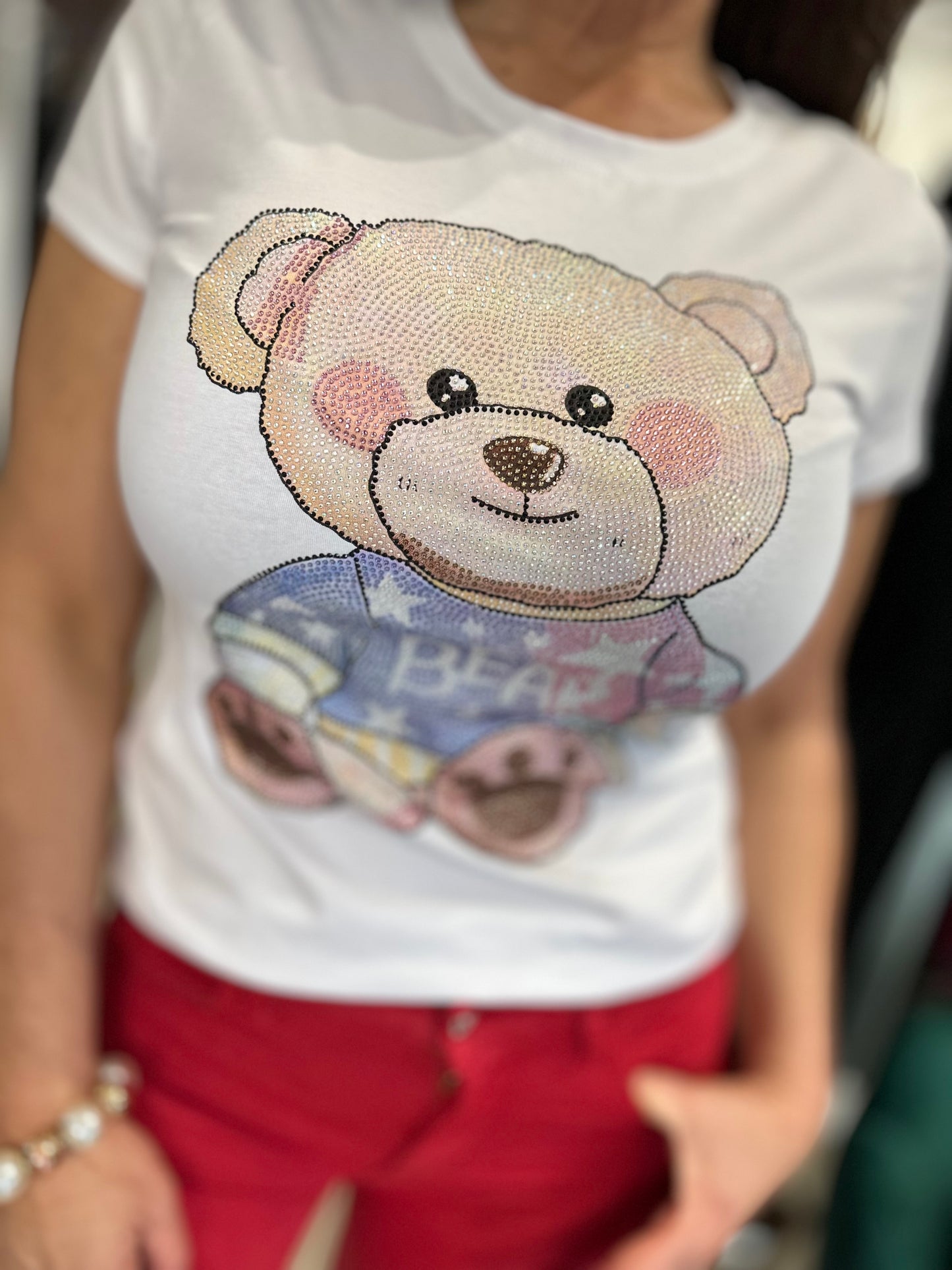 TEDDY fehér macis póló